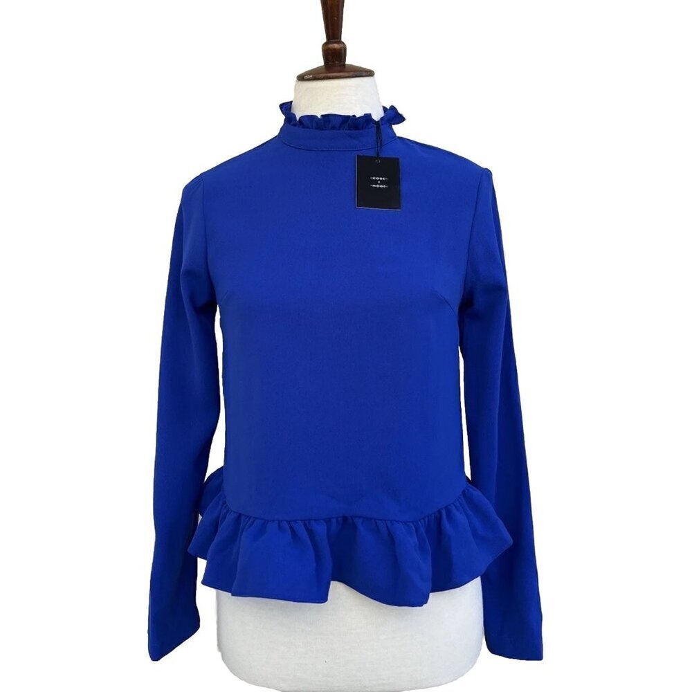 Code X Mode Women’s Blue Ruffle High Neck Top Size XS Polyester NWOT - Picture 2 of 12